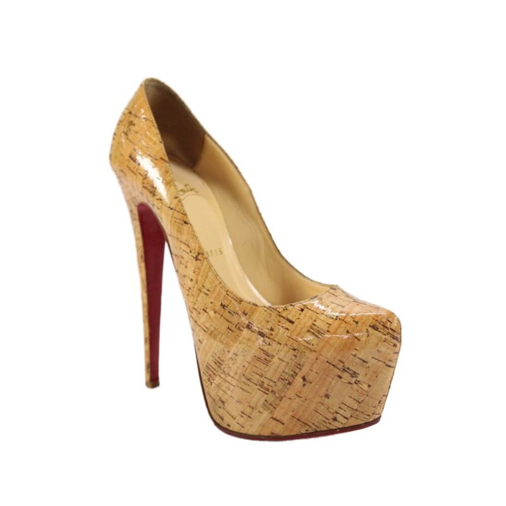 Christian Louboutin Womens Stiletto Platform Glossy Cork Pumps Brown Size 37.5